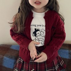 구빠방 꽈배기 라운드 버튼 리본 자수 가디건