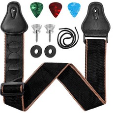 어쿠스틱 기타 스트랩 PU 가죽으로 기타 액세서리 종료 버튼 2개 잠금 3개 기타 베이스 일렉트릭 우쿨렐레블랙를 위한 부드러운 면 가죽 기타 스트랩 액세서리