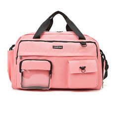 LYQUE BAG 大容量旅行出差帆布行李袋 男女通用運動包 帶鞋倉乾濕分離, 粉色, 1個