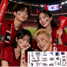 2026 북중미 월드컵 대한민국 축구 응원도구 얼굴 페이스 페인팅 타투 스티커 3장세트, 1개, 3장 세트 1개, 3장 세트