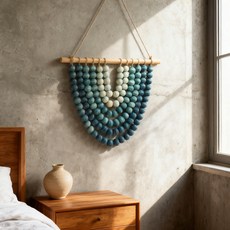 원목 마크라메 스타일 벽장식 감성 데코소품 북유럽 인테리어 포인트, 그라데이션 블루 30x25cm