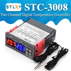 STC-3008 듀얼 디지털 온도 컨트롤러 2 릴레이 출력 온도 조절기 10A 가열 냉각 12V 24V 220V 전자 부품 액세서리 소스, DC12V