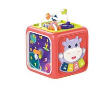 多功能六面體手拍鼓玩具 寶寶益智早教聲光玩具, 櫻桃紅, 1個