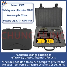 200W 고강도 UV 손전등 365nm 자동차 도색 검사 램프 표면 결함 및 퍼티 스프레이 정확한 검출, 01 노란색, 02 American plug, 03 Two batteries, 1