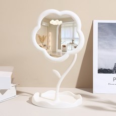 梳妝台化妝鏡 桌上型太陽花造型鏡子, 白色