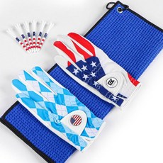GKAND &i 골프 글러브 남성 오른손잡이 골퍼 왼손 가치 2팩 볼 마커 1 타월 6 USA 플래그 티 3 1/4 남성용 여름 통기성 장갑 세트, 파랑+미국 국기