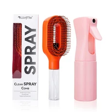 2-in-1 스프레이 헤어 브러쉬 세트 연속 분무 병 젖은 모발과 마른 스타일링을 위한 엉킴 방지 정전기 두피, 02 Orange pink