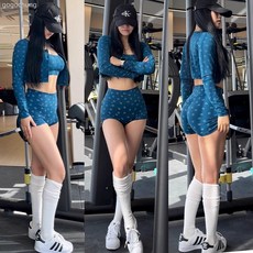 韓國笑臉裸感健身服印花高腰運動健身服瑜伽三件套裝