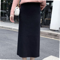 데님원피스 쿨샵 H라인 골지 니트 스커트 밴딩롱치마 2컬러