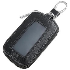 真皮腰掛式汽車遙控器鑰匙包, 結實耐磨 透明鏡窗, 黑色, RTW020150620386