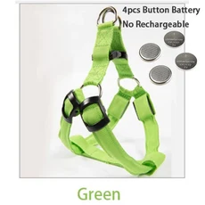 조정 가능한 LED 개 하네스 USB 충전식 깜박이 야간 안전 당김 칼라 없음 소형 중형견 반려동물용 Arnes Pe, 04 XL Bust 62-68cm, 15 Green Button Battery