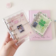 M5 다이어리 속지 포함 5공 포켓 다이어리 미니 바인더 커버 투명 pvc, 네잎클로버