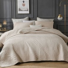 침대 전체 덮개 이불 침구 230cmx250cm, 베이지 파리 잎