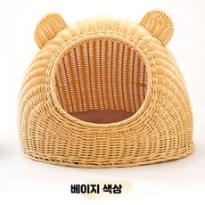 하우스 라탄 강아지집 고양이 숨숨집 소형 원형 둥지 편한관리, 1개, 베이지