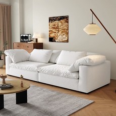 奶油色亞麻布藝羽絨模塊白色沙發組合，侘寂風慵懶簡約, 詳見包裝, 詳見包裝, 腳踏 【1.15米】,【小版寬度95】【比利時進口天然亞麻面料