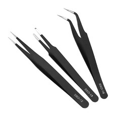 (3종세트)ESD-S 초정밀 고급핀셋 A형 핀셋 직선 곡선형세트 눈썹 프라모델, 1세트, 블랙3종