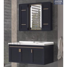 洗手臺洗漱台浴室櫃洗手盆浴室鏡櫃組合，太空鋁材質防潮耐用，內藏推拉移門節省空間，打造整潔有序的浴室空間, 1個, 61CM輕奢藍(單主櫃 )