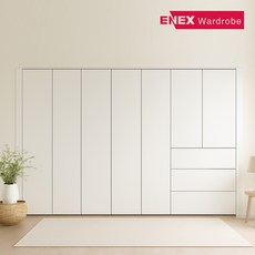에넥스 유니온 푸시풀 3단 서랍 무몰딩 붙박이장 실속형 11자 330cm, 화이트
