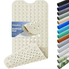 Yimobra 미끄럼 방지 욕조 매트 101.6 x 40.6cm(40 x 16인치) 배수 구멍이 있는 엑스트라 롱 샤워 매트 세탁기 세탁 가능한 아기 욕실 매트 욕실 바닥, 베이지
