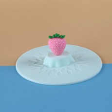 卡通公仔矽膠杯蓋，可愛造型，防塵保溫，適用10-11cm杯口, 1個, 草莓