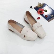 프느 골드 끝장식 소가죽 키높이 말랑 통굽 로퍼 4cm