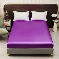 새틴 피티드 침대 시트 실키 풀 피티드 시트 부드러운 딥 포켓 바닥 침대 시트 싱글 매트리스 커버 (12