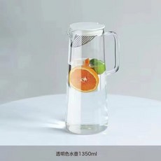 冷水壺家用玻璃水瓶耐熱高溫夏季冰箱涼白開水杯套裝大容量泡茶壺, 1個, 透明色單壺1350ml:如圖, 1L
