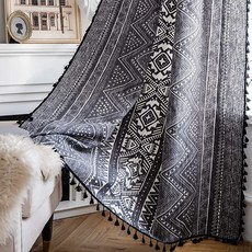ColorBird Boho 커튼 2개 패널 213.4cm(84인치) 길이 패턴 웨스턴 아즈등 보헤미안 시크 데코 세미 암막 조명 필터링 드레이프 창문 트리트먼트 태슬 로드 포켓