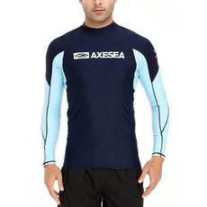 AXESEA 남성용 긴소매 래쉬가드 퀵 드라이 UPF 50+ 경량 수영복 수영 셔츠 스플라이스 블루