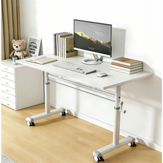 수동 높이조절 모션데스크 이동식 컴퓨터 책상 W01, 흰색