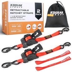 접이식 래칫 스트랩 2.5cm x 3m(1인치 10피트) 0.8kg(1 800파운드) 파손 강도 트럭 트레일러 오토바이 ATV 안전한 카고 KODIAK STRAPS, Red