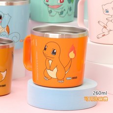 韓國正版 POKEMON 皮卡丘精靈寶可夢不鏽鋼學習筷餐盤組，兒童餐具，左右手適用，可換造型, 1個, 小火龍不鏽鋼杯, 黃色