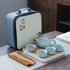 哥窯提梁壺一壺四杯茶具套裝旅行茶具四方包便攜茶具套組中秋伴手禮, 1個, 汝窯仿古壺:如圖所示440