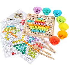 兒童木製夾珠子消消樂二合一益智遊戲：桌面親子互動專注訓練早教玩具, 一盒入, 1個