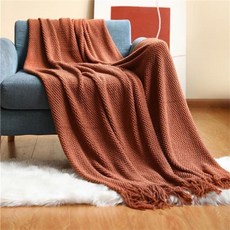 노르딕담요 북유럽스타일 블랭킷 침대 소파에 니트 격자 무늬 여행 낮잠 부드러운 겨울, 벽돌색, 127x152cm, 1개