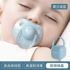 嬰兒硅膠安撫奶嘴 - 新生兒通用 安睡型奶嘴, 莫蘭迪藍,7-12個月, 1個