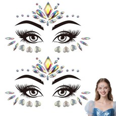 인어 얼굴 글리터 보석 스틱 온 주얼리 2팩 여성용 코스튬 액서리 할로윈 요정 메이크업 라인석 공주 코스프레 의상 [호환], 인어 얼굴 글리터 보석 스틱 온 주얼리 2팩, 여성용