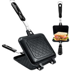 Zmpkhba 샌드위치 메이커 논스틱 파니 팬 그릴드 스토브 탑 토스트 아침 식사 캠핑 가정 주방 5.82 W x 13.07 L 손잡이가 있는 양면 치즈 프레스