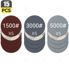 물사포 샌드 페이퍼 샌딩 디스크 자동차 헤드 라이트 복원 후크 루프 접착 샌딩페이퍼 사포 샌더 폴리셔 백킹 패드, 3 inch, 15PCS 1500-3000-5000