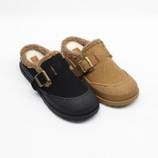 여성 벨티드 뽀글이 스웨이드 고무 뮬 슬리퍼 단화