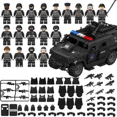 군사 건물 블록 세트 검은 경찰차 경찰 인형 조립 완구 가방, 인간의 새끼는 약 5cm 높이, 1개, 18 J779 검은 자동차