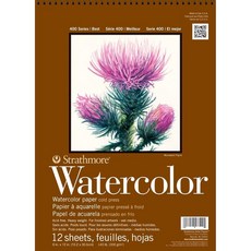 Strathmore P440-12 수채화 패드 15.2 x 30.5cm(6 12인치) 와이어 바인드 12장 화이트, Strathmore P440-12 수채화 패드, 15.