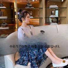 임산부 반팔 투피스 여름 외출용 넉넉한 핏 스타일리시 수유복 임부복 원피스