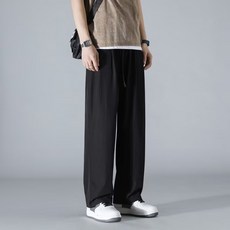 夏季薄款冰絲長褲男速乾寬鬆涼感西褲直筒垂感闊腿休閒運動舒適長褲