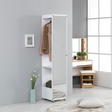 장인가구 피콜로 이동식 전신거울 수납 행거 옷장, 화이트