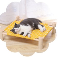 원목 고양이해먹 침대소파 캠핑쿨매트, 옐로우, 1개