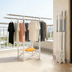 Allilio 신축 가능한 튼튼한 빨래건조대 3초 접기 그물망 포함, 화이트, 86*145cm