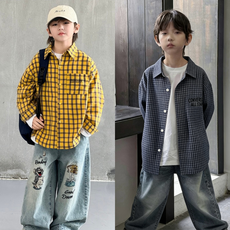 하와즈 캐주얼 체크 오버핏 긴팔 남여공용 카라 남방셔츠