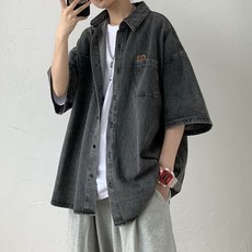 투니스 남성 루즈핏 캐주얼 5부 소매 데님 셔츠