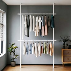 예니브 32mm 2단행거 튼튼한 철제 스탠드 옷걸이 행거, 화이트